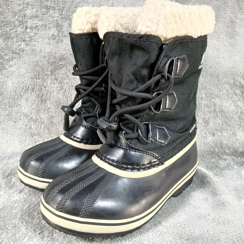 Sorel Snow Boots Kids 1 Yoot Pac Black Rubber Waterproof
